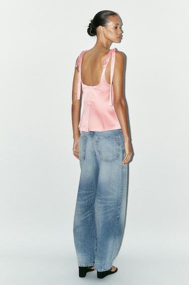 TOP SATINÉ LACETS - Rose chewing-gum de Zara - Image 3