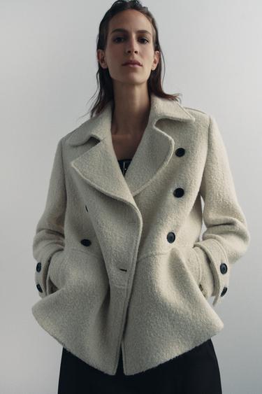 ZW COLLECTION BOUCLÉ WOOL COAT - Ecru by Zara