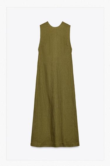 ZW COLLECTION 100% LINEN MIDI DRESS - Olive green by Zara