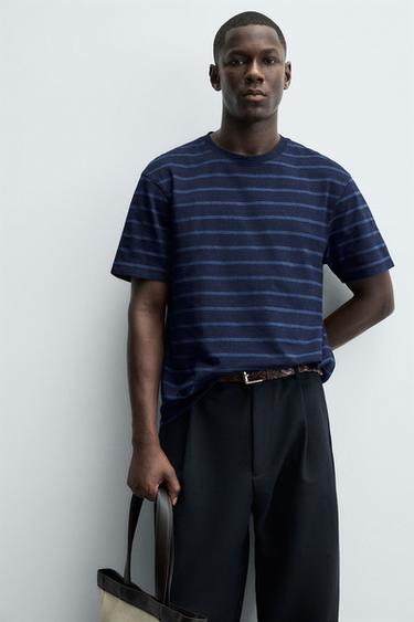 JACQUARD STRIPE T-SHIRT - Blue / Indigo by Zara - Image 5
