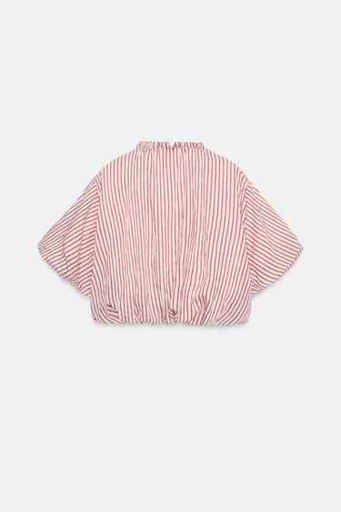 STRIPED TOP WITH TASSEL TIES - Ecru / Maroon by Zara - Image 7