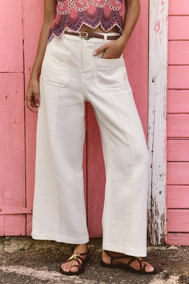 PANTALÓN CULOTTE CINTURÓN TRENZADO - Crudo de Zara