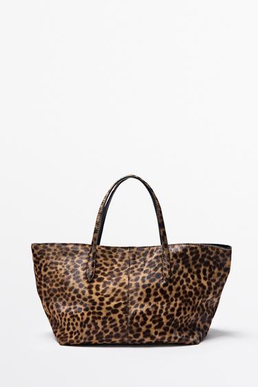 Zara Medium leather tote bag with fur - Butter - Image 0