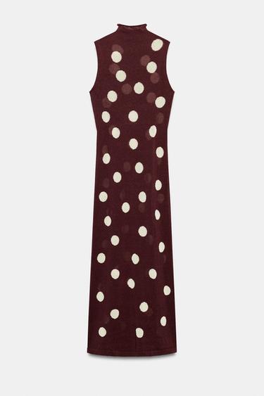 ROBE LONGUE EN MAILLE À POIS - Marron / Écru de Zara - Image 7
