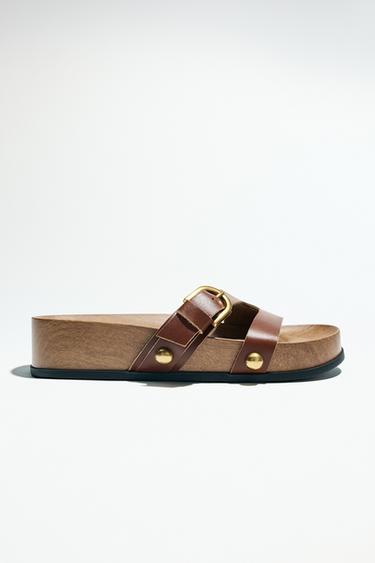 Zara STRAPPY PLATFORM SANDALS - Brown