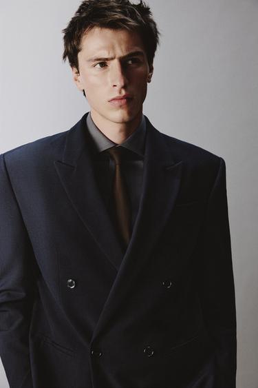 Zara 羊毛雙排扣西裝外套 - 海藍色