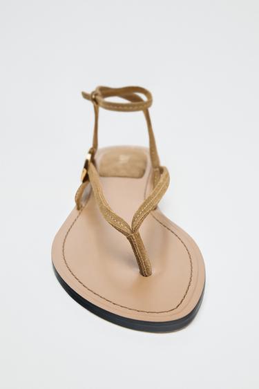 SPLIT SUEDE FLAT SANDALS WITH APPLIQUÉ - SAND/BROWN by Zara - Image 2
