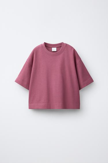 Zara PLAIN HEAVY WEIGHT T-SHIRT - Burgundy