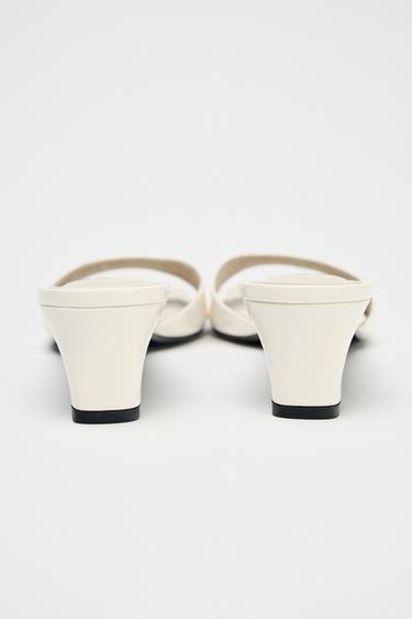 SANDALES EN CUIR À TALONS BAS - Blanc écru de Zara - Image 6