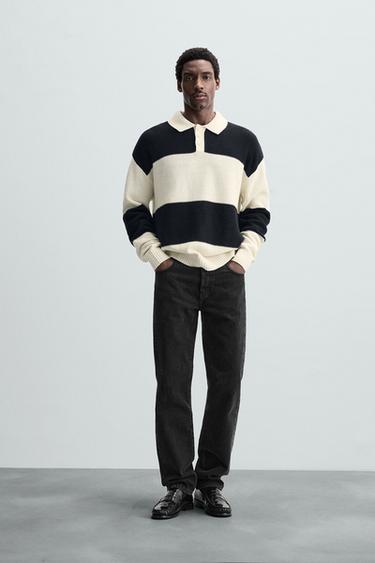 Zara LINEN - COTTON KNIT POLO - striped - Image 0