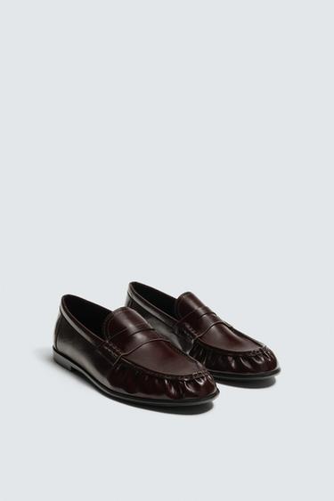 Zara 寬絆帶正裝樂福鞋 - 紫紅色