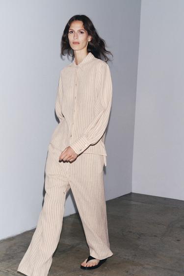 PANTALON 100 % LIN ZW COLLECTION - Rayure rouge de Zara - Image 3