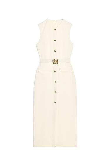 BELTED CREPE MIDI DRESS
