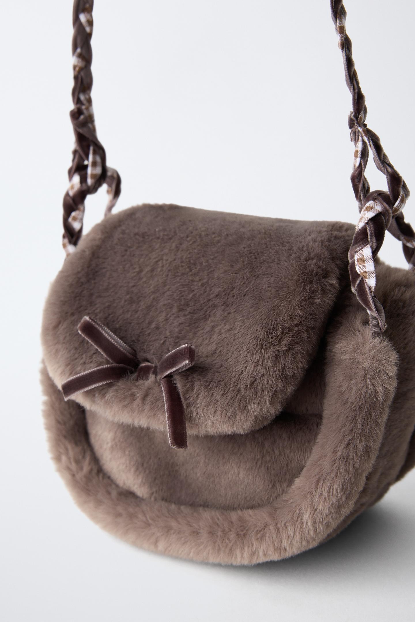 Детская сумка Zara Fur Bow Crossbody, цвет: Серый — фото 3