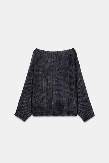 PULL EN MAILLE À MANCHES AMPLES - bleu/noir de Zara - Image 4