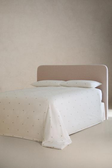 DUVET COVER WITH EMBROIDERED TREES — Oyster-white 2