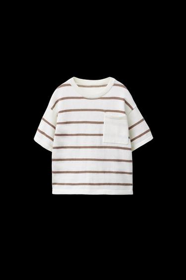 CAMISETA PUNTO RAYAS - Marrón de Zara - Imagen 0