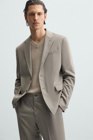 BLAZER DE TERNO EM PONTO ESPIGA - Marrom / Toupeira da Zara