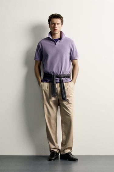 POLO EN PIQUÉ REGULAR FIT DÉLAVÉ - Violet de Zara - Image 0