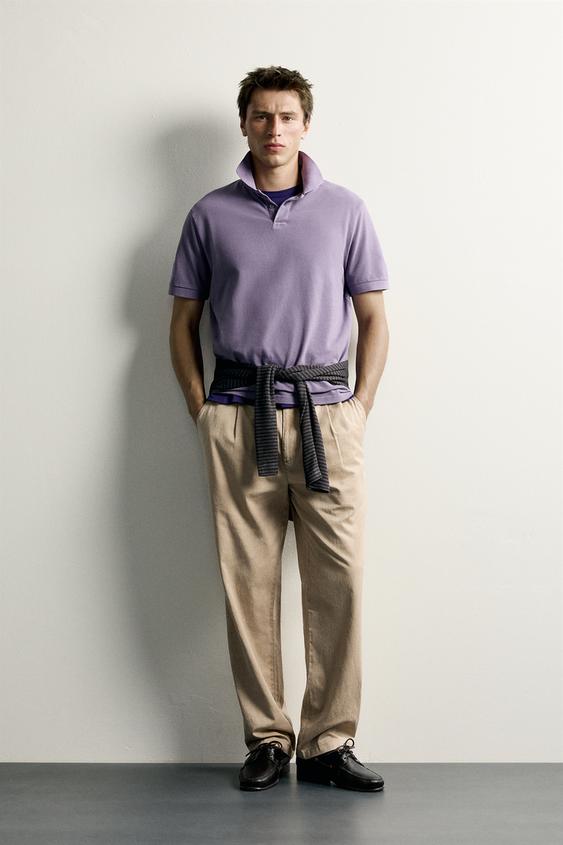 WASHED REGULAR FIT PIQUÉ POLO SHIRT - Violet by Zara - Image 0