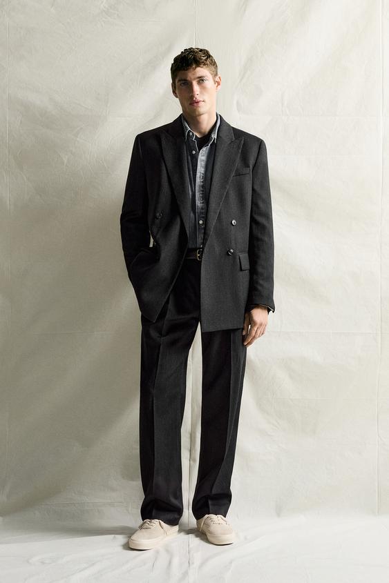 100% WOOL DOUBLE-BREASTED SUIT BLAZER MANTECO® - Grey marl by Zara - Image 0