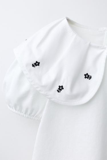 EMBROIDERED FLORAL PETER PAN COLLAR T-SHIRT - Oyster-white by Zara - Image 2