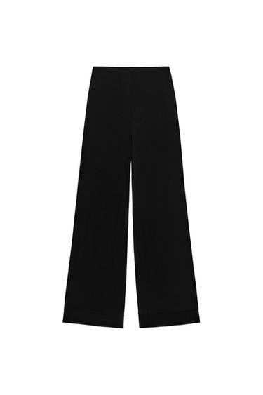 STRAIGHT-LEG CREPE TROUSERS WITH SLITS - Black by Zara