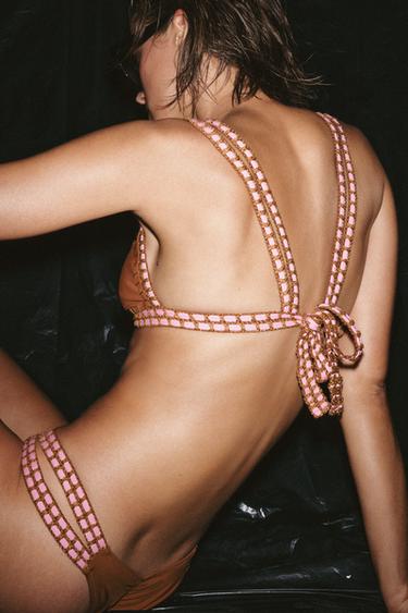 Zara CROCHET BIKINI BOTTOMS - Caramel