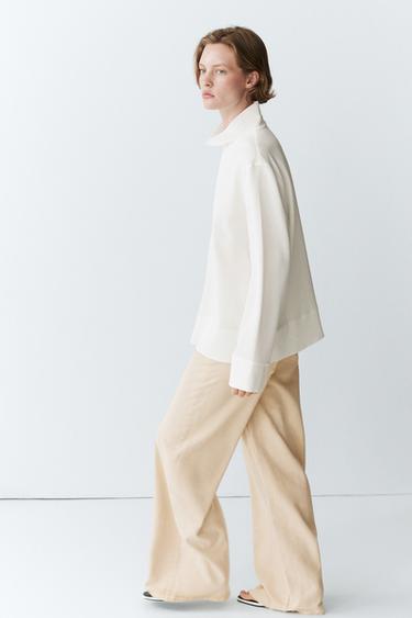 Zara High neck blouse with hem detail - White