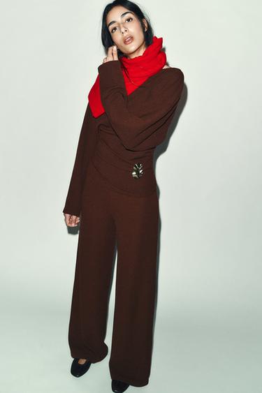 PANTALÓN ANCHO TEXTURA - Marrón de Zara