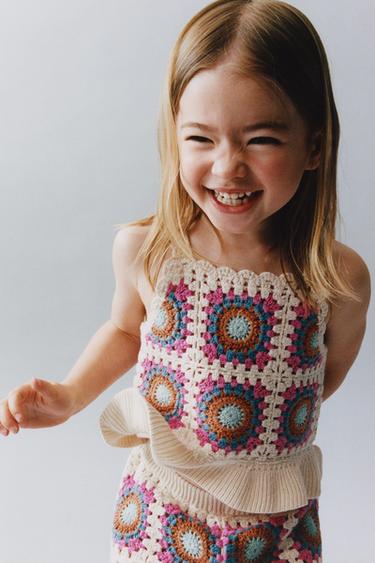 Zara RUFFLED CROCHET KNIT TOP - Multicolored