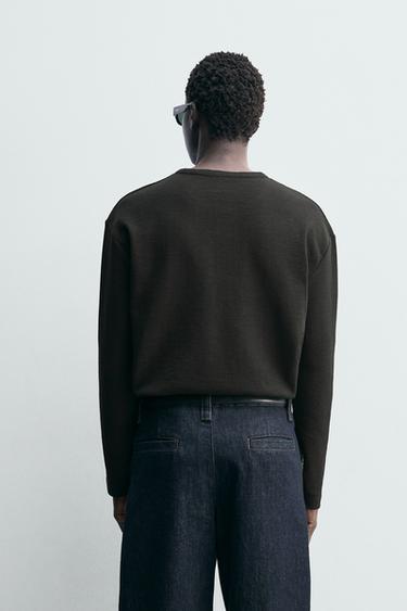 RIBBED HENLEY NECK T-SHIRT - Black by Zara