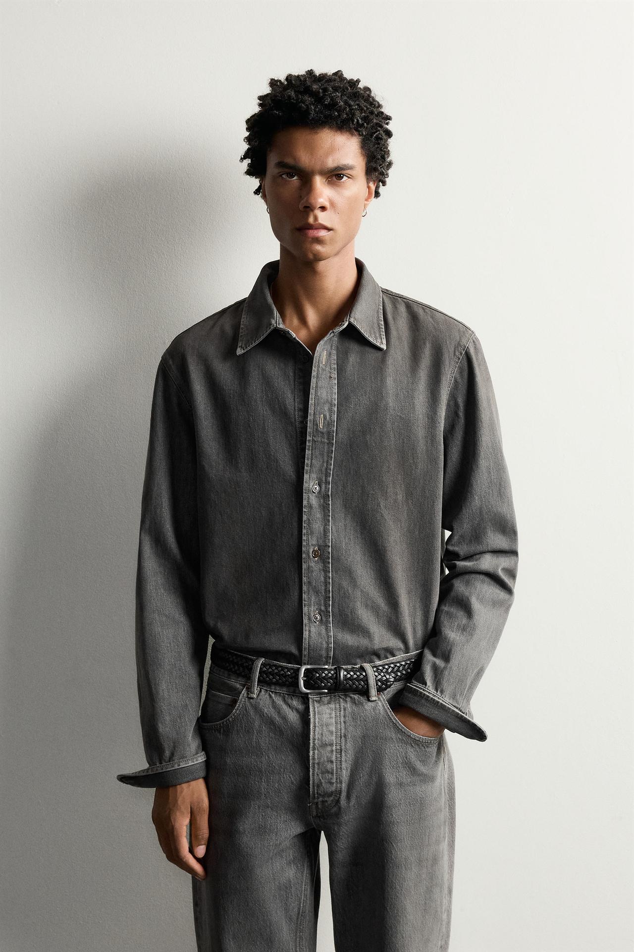 WASHED DENIM SHIRT — Gray
