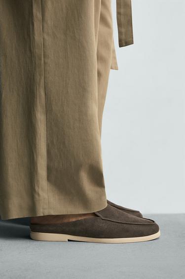 Zara LEATHER OPEN-BACK LOAFERS - Brown - Image 0