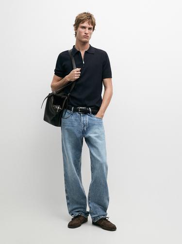 Zara Quarter-zip knit polo sweater - Navy blue - Image 0