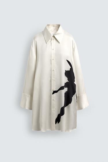 Zara 100% SILK PETER PAN PRINT SHIRT HARRY LAMBERT FOR ZARA X DISNEY - Black / White