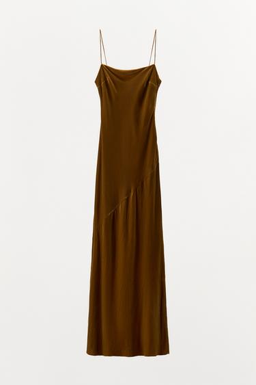 LONG DRAPED VELVET DRESS - Ochre by Zara
