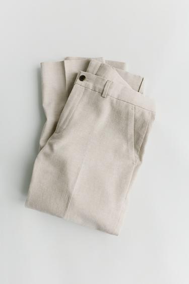 PANTALÓN TRAJE CON ALGODÓN Y LINO - Crudo de Zara