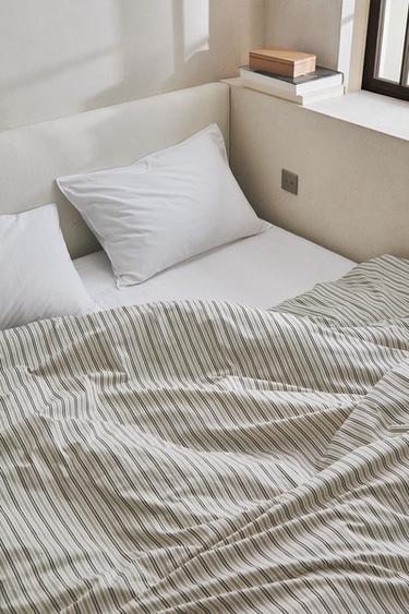 Zara STRIPED PERCALE DUVET COVER - MIDNIGHT BLUE