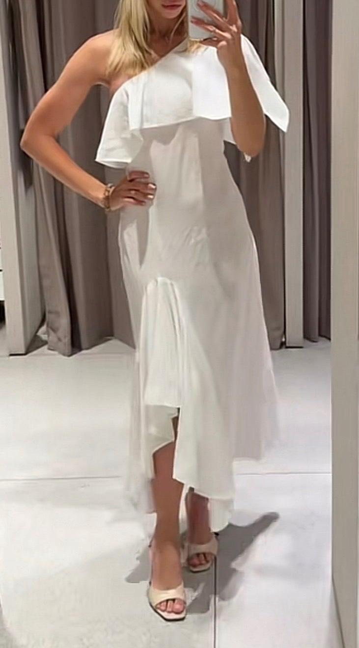 ZW COLLECTION ASYMMETRIC LINEN BLEND DRESS WITH RUFFLES - Image 2