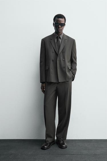 BLAZER CRUZADA TRAJE CON LANA - Gris oscuro de Zara