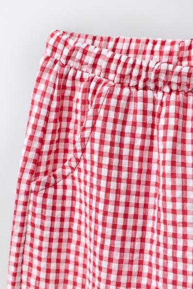 PANTALON À CARREAUX VICHY - Blanc / Rouge de Zara - Image 2