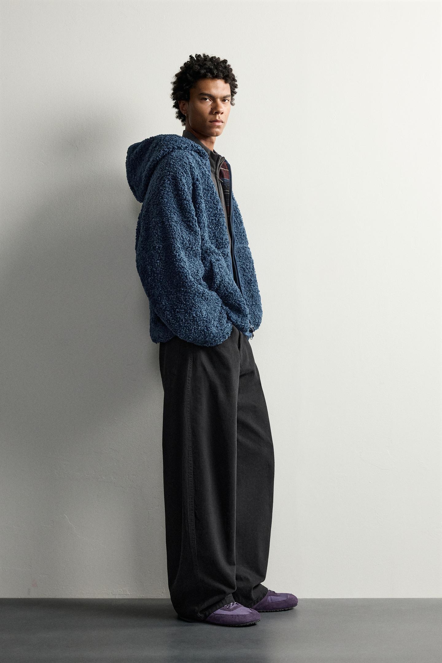 Мужская куртка Zara Reversible Check Shearling, цвет: Синий — фото 5