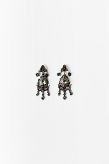 METALL-OHRRINGE MIT BLUMEN UND SCHMUCKSTEINEN - Altgold von Zara