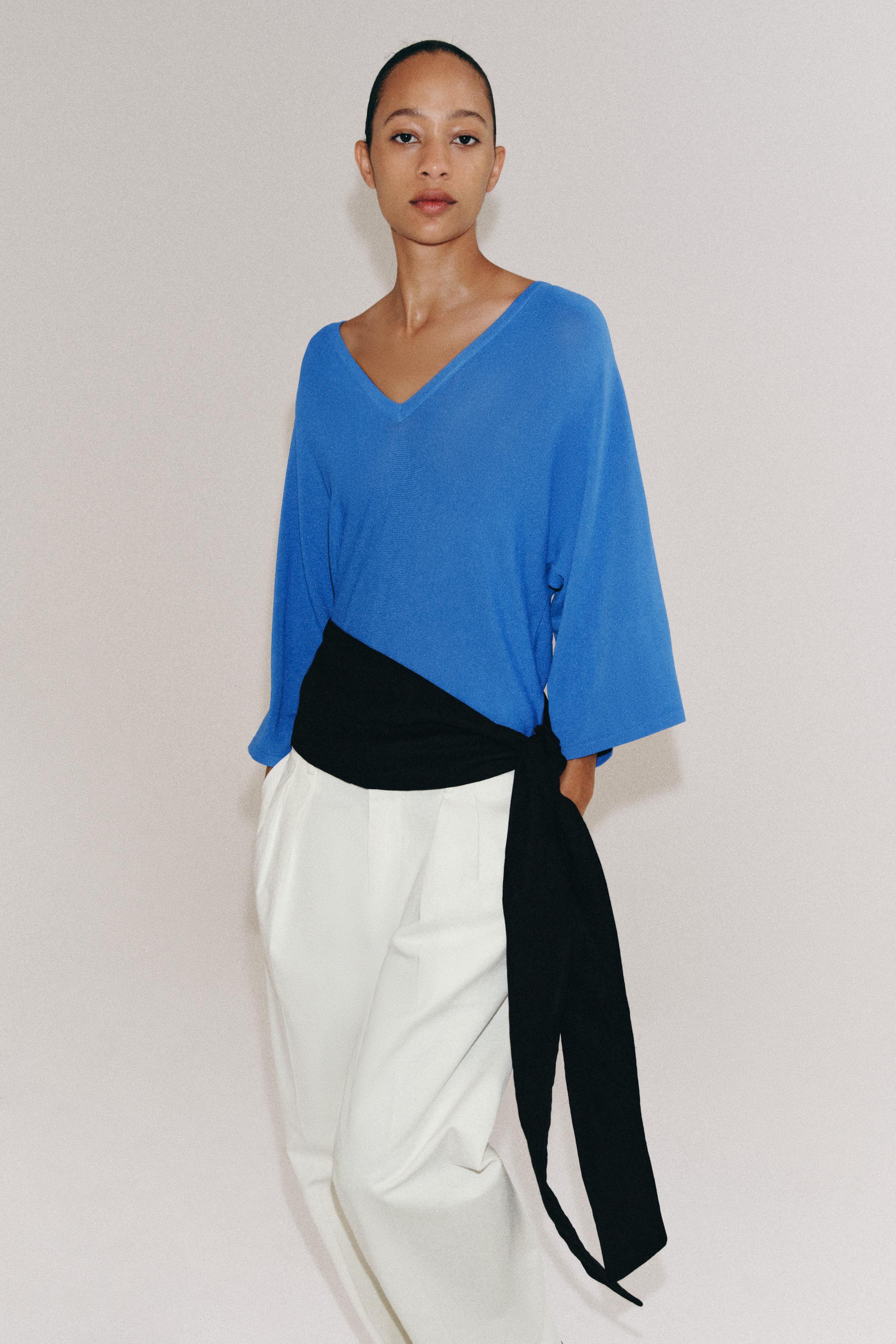 Zara V Yaka Dökümlü Triko Top görsel 7