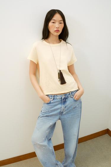 Zara COTTON SHORT SLEEVE T-SHIRT - Yellow