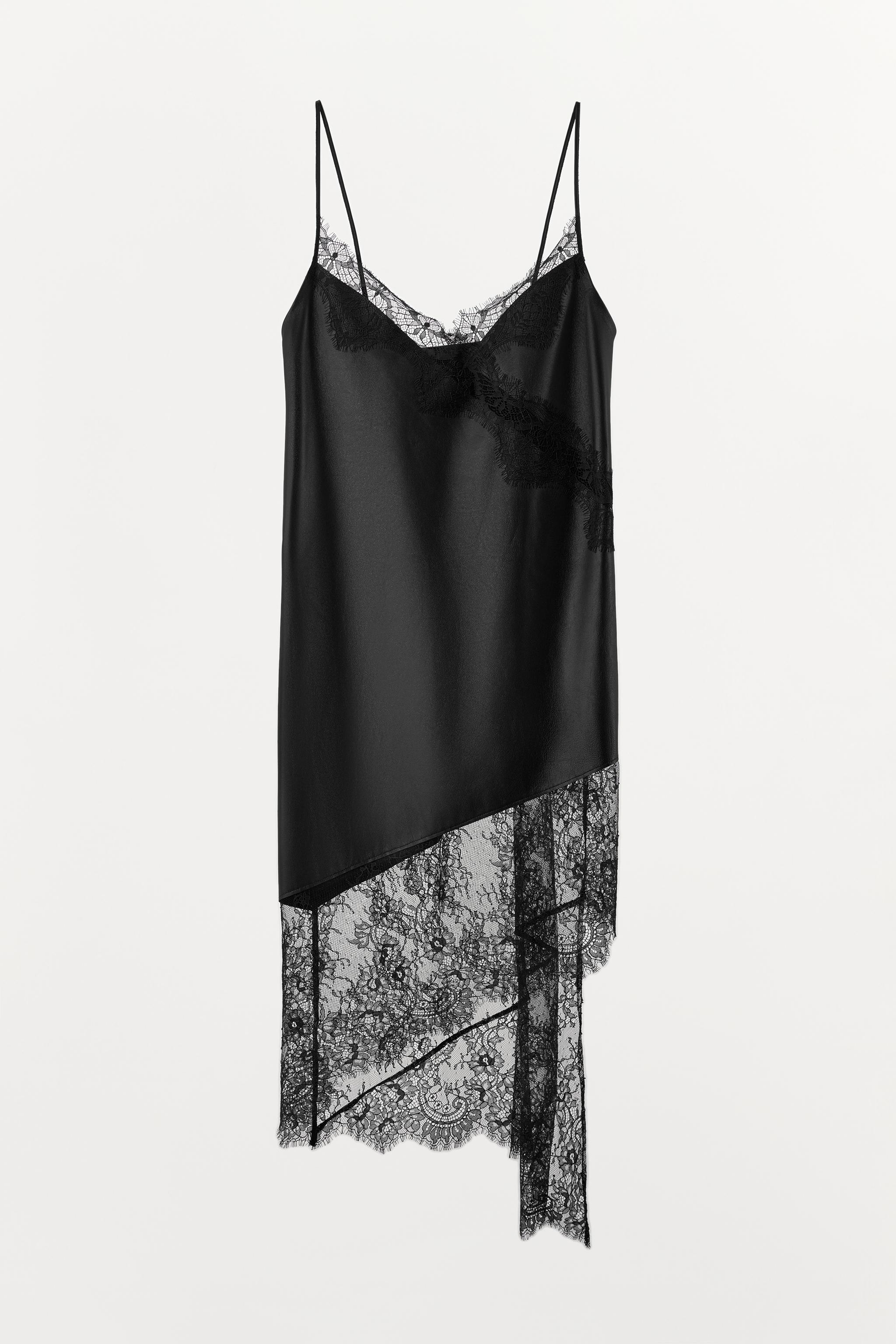 ASYMMETRIC 100% LEATHER LACE DRESS