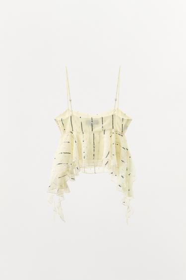 SEQUINNED RUFFLE TOP - Light yellow by Zara - Image 5