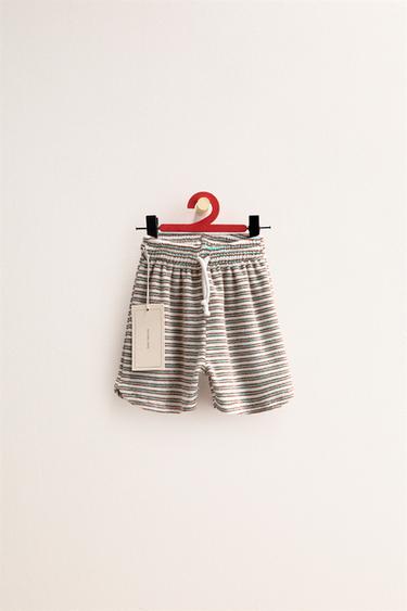 ZARA TIMELESS - SHORT EFFET ÉPONGE À RAYURES - Bleu / Blanc de Zara