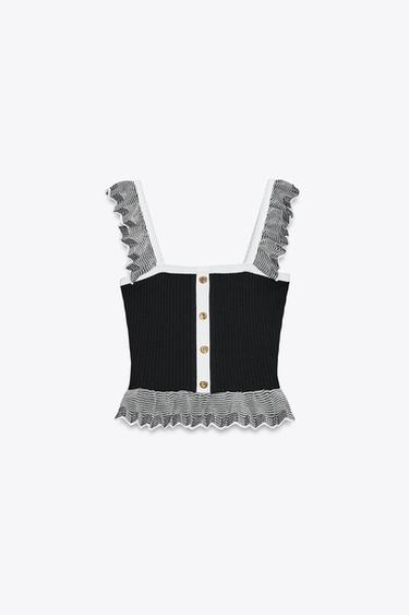 RIBBED KNIT TOP - Black / White by Zara - Image 3